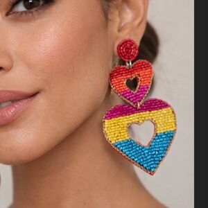 Kay Lee Colorful Beaded Heart Earrings New